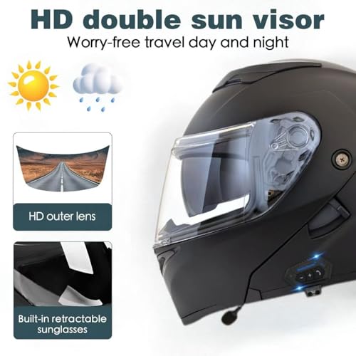 Motorcycle Bluetooth Modular Helmet, DOT Approved Flip Up Full Face Dual Visor Helmet, with Dual Speakers and Microphone P445