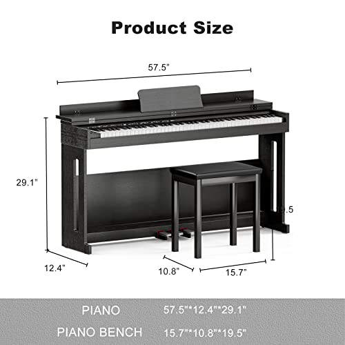 White Full Size Weighted Key Digital Piano with Piano Bench, Piano Stand, 3 Pedal S714