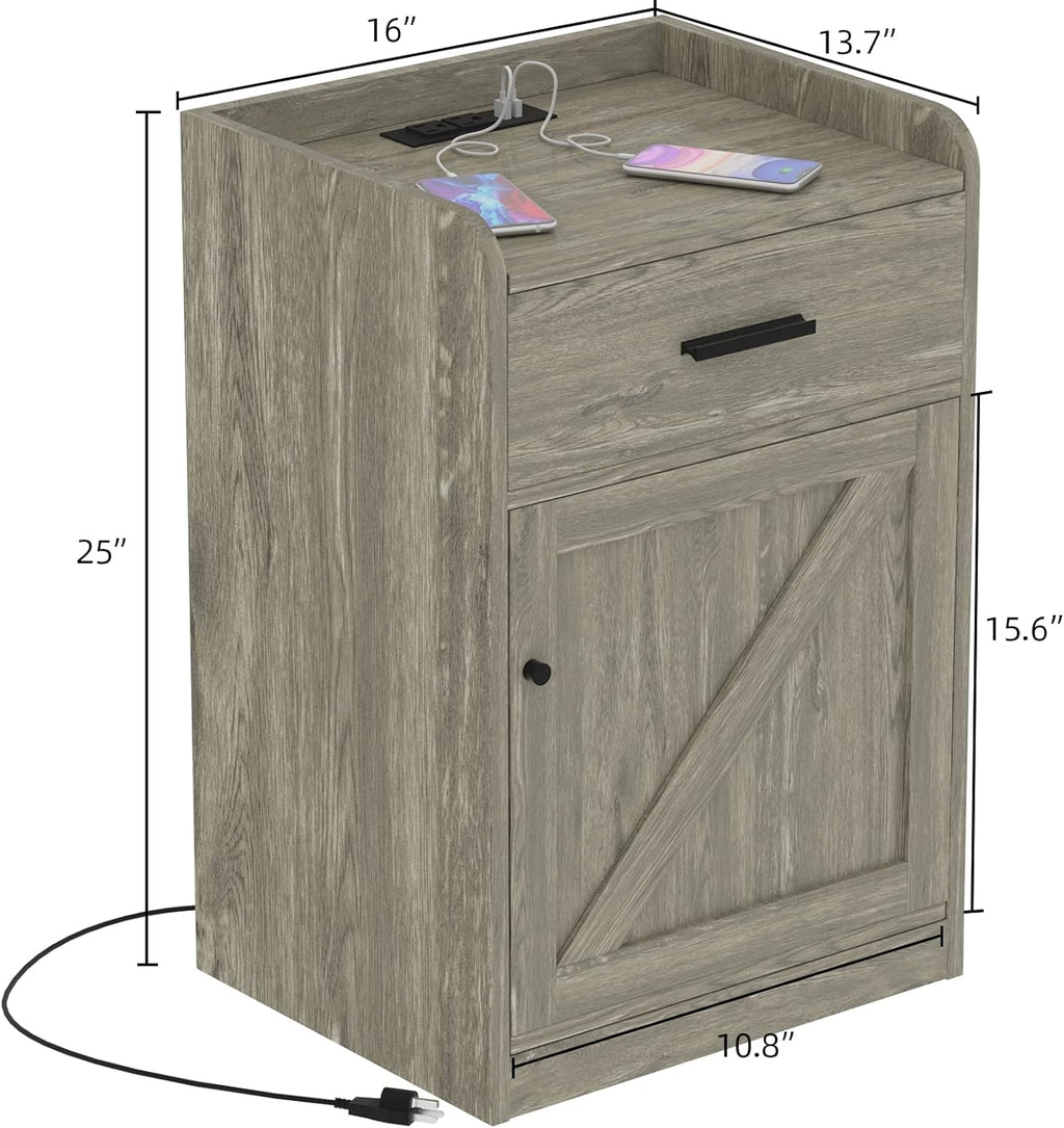 Walnut Wood Nightstand with Storage Drawer set of 2 Z272133