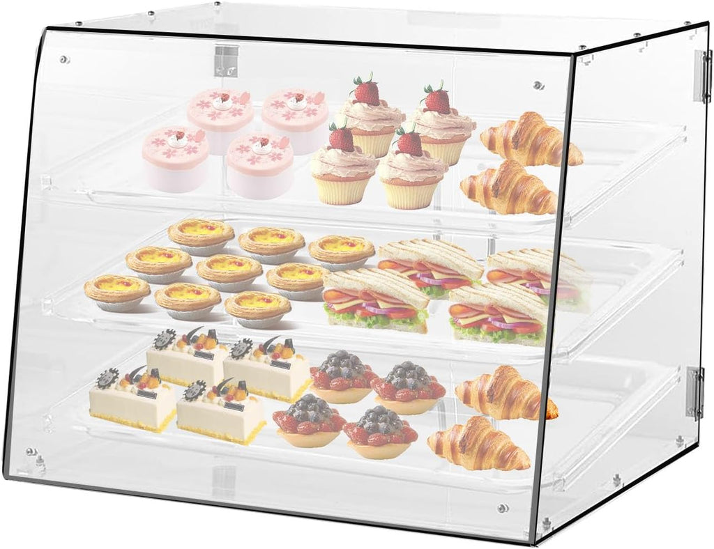 Acrylic 3 Tray Commercial Countertop Bakery Display Case with Rear Door Access & Removable Shelves, 22x17x16.5inch Q860
