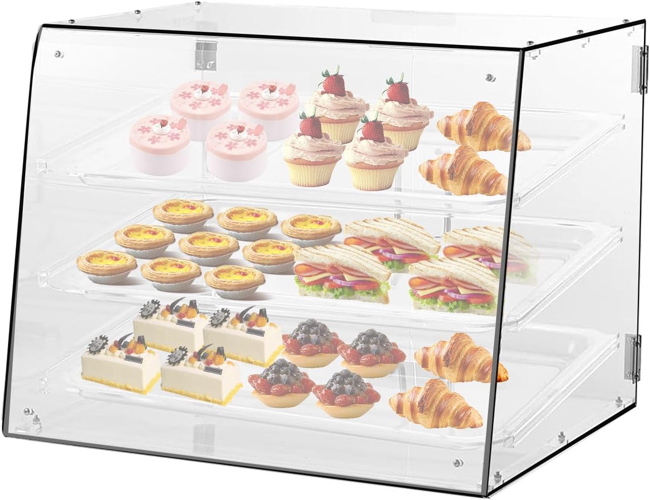 Acrylic 3 Tray Commercial Countertop Bakery Display Case with Rear Door Access & Removable Shelves, 22x17x16.5inch Q860