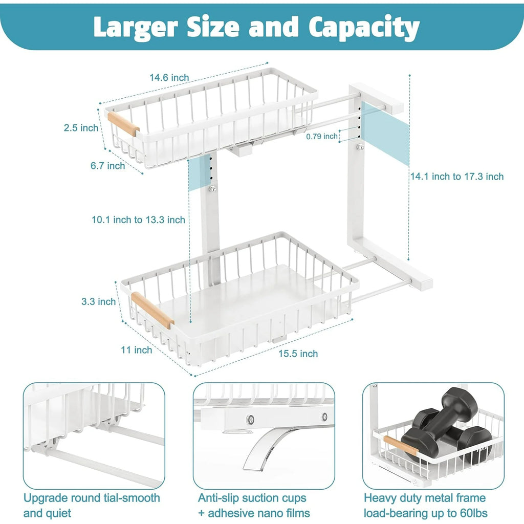 2 Pack Height Adjustable 2 Tier Pull Out Metal Under Sink Organizer X830443