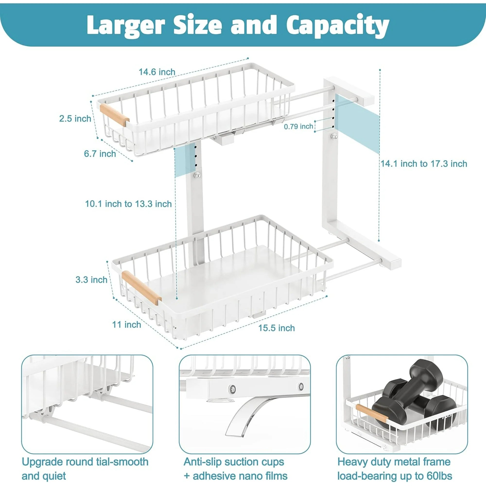 2 Pack Height Adjustable 2 Tier Pull Out Metal Under Sink Organizer X830443