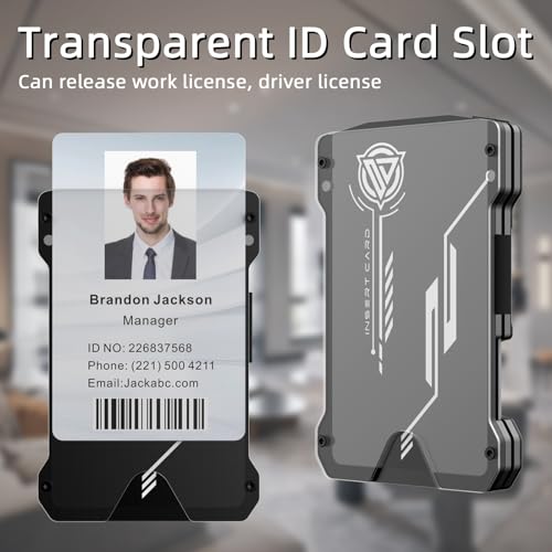 Slim Aluminum Metal Money Clip Wallet with Clear ID Card Holder, Carbon Fiber Wallet, RFID Blocking, Ultra-Thin Tactical Wallet - Dark Grey V8223