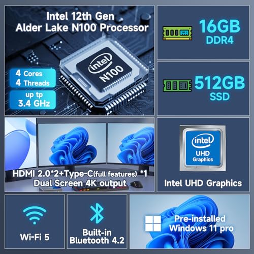 Mini PC Intel N100 16G DDR4 512GB SSD Win-11 Pro D91451