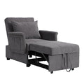 Black PU Leather Convertible Chair Sleeper Bed with Lumbar Pillow P67676