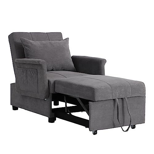 Black PU Leather Convertible Chair Sleeper Bed with Lumbar Pillow P67676