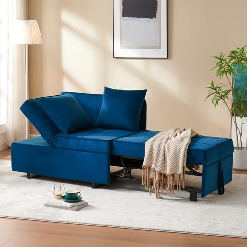 Dark Grey Velvet 4-in-1 Convertible Sofa Bed with 2 Throw Pillow R9695
