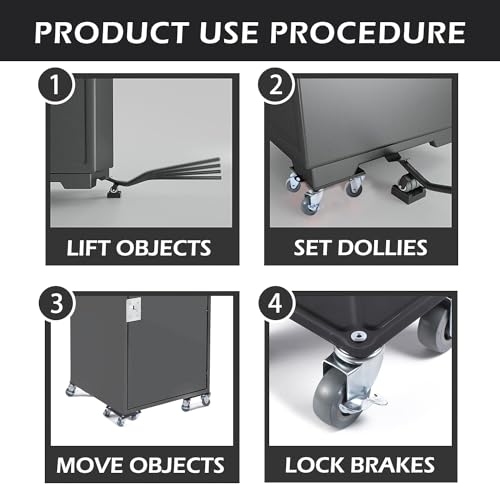 Furniture Dolly with 4 360° Rotatable Rubber Universal Wheels, Carbon Steel Panel, Maximum Load 2645LBS G601714