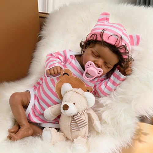 Realistic Reborn Baby Dolls, Silicone Soft Body Black Lifelike Reborn Babies with Feeding Kit & Gift Box D9534