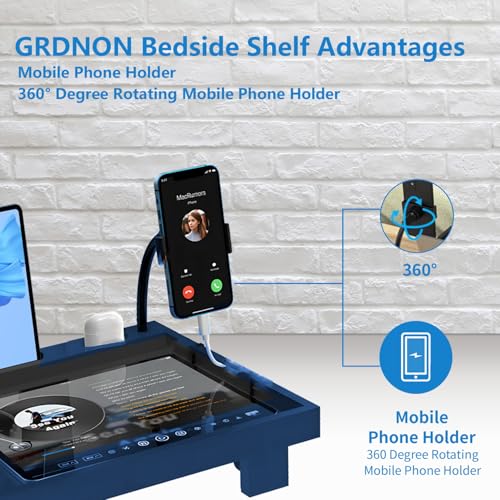 Bamboo Bed Shelf Organizer with Phone Holder (Blue) F766117