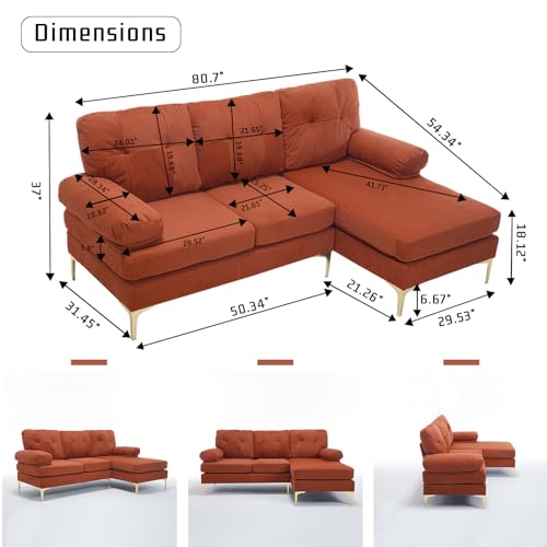Orange Chenille Upholstered Sectional Sleeper Sofa N4866