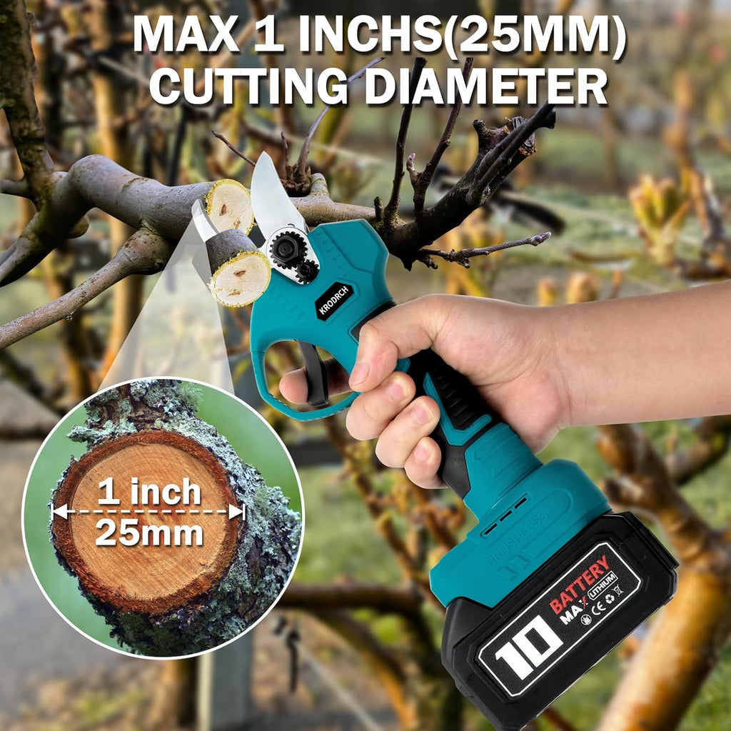 Electric Pruning Shears Cordless with 2 PCS Rechargeable 2.6Ah Lithium Battery and 3 Blades, 25mm Cutting Diameter G320