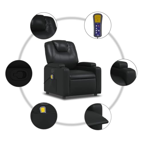 Black Faux Leather Massage Recliner Chair with 6Point Vibration W9595