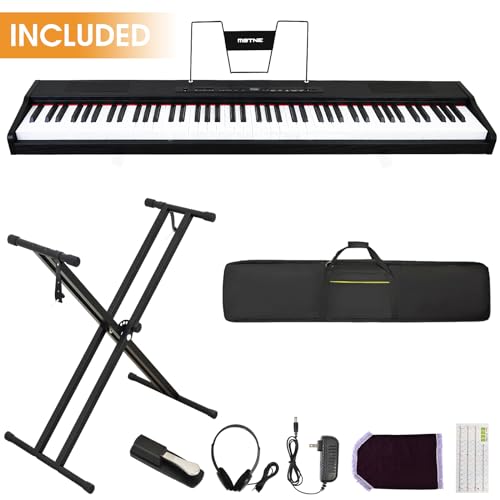 88 Key Semi Weighted Portable Digital Piano Keyboard with Stand, Case, Pedal, Headphone (Black) Y675633