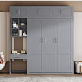 White Full Size Wood Murphy Bed with Desk and Storage Shelves A97733