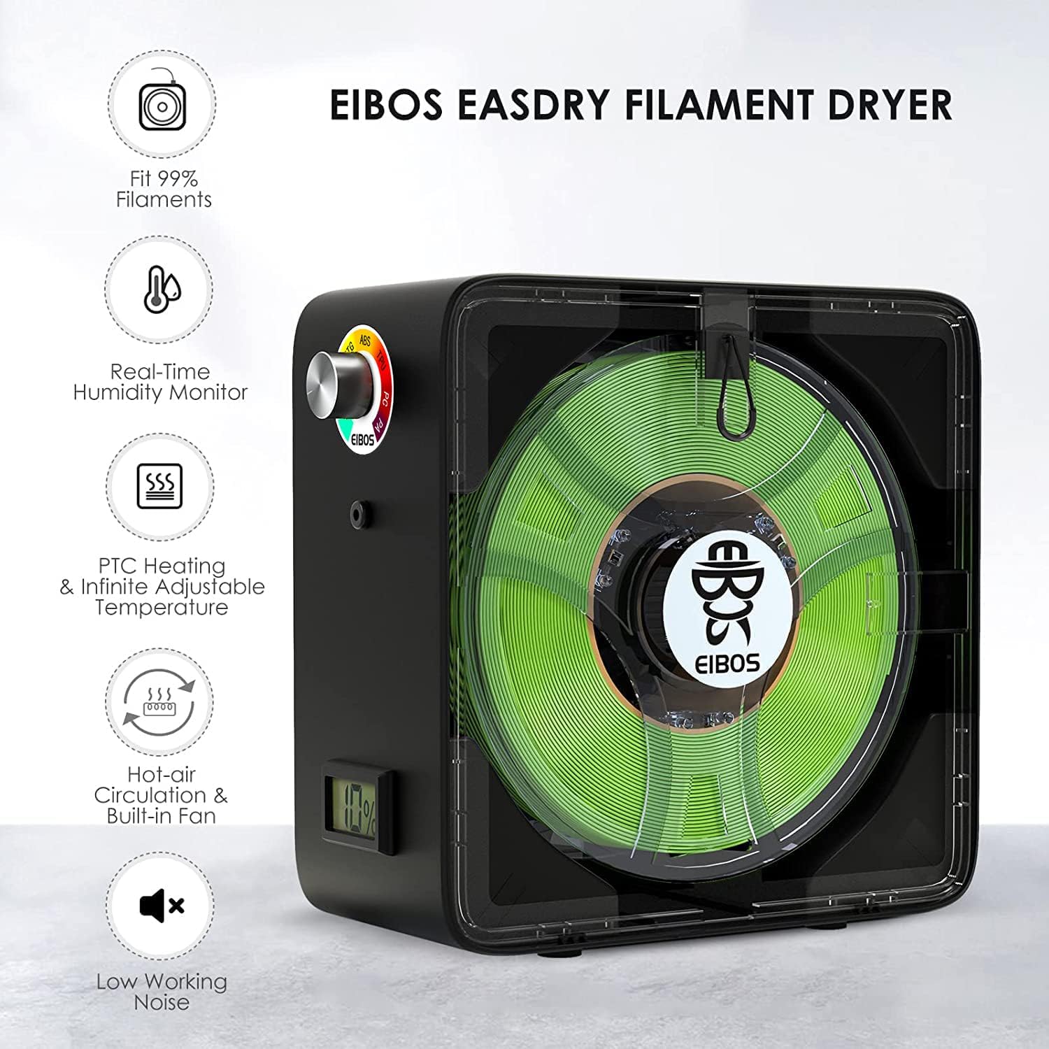 3D Printer Filament Dryer with Fan, Adjustable Temperature, Humidity Control & Spool Holder T8875