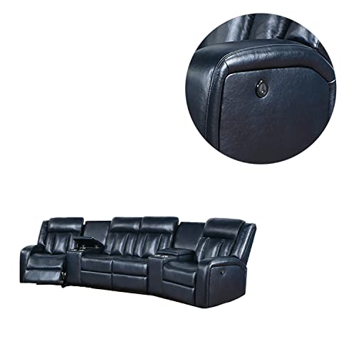 Grey Leatherette Power Sectional with Cup Holders V7349