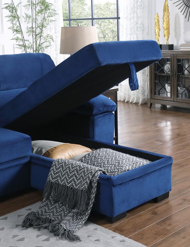 Black Grey Linen L Shaped Sleeper Sectional Sofa with Storage Chaise H5717