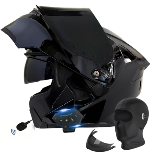 Motorcycle Bluetooth Modular Helmet, DOT Approved Flip Up Full Face Dual Visor Helmet, with Dual Speakers and Microphone P445
