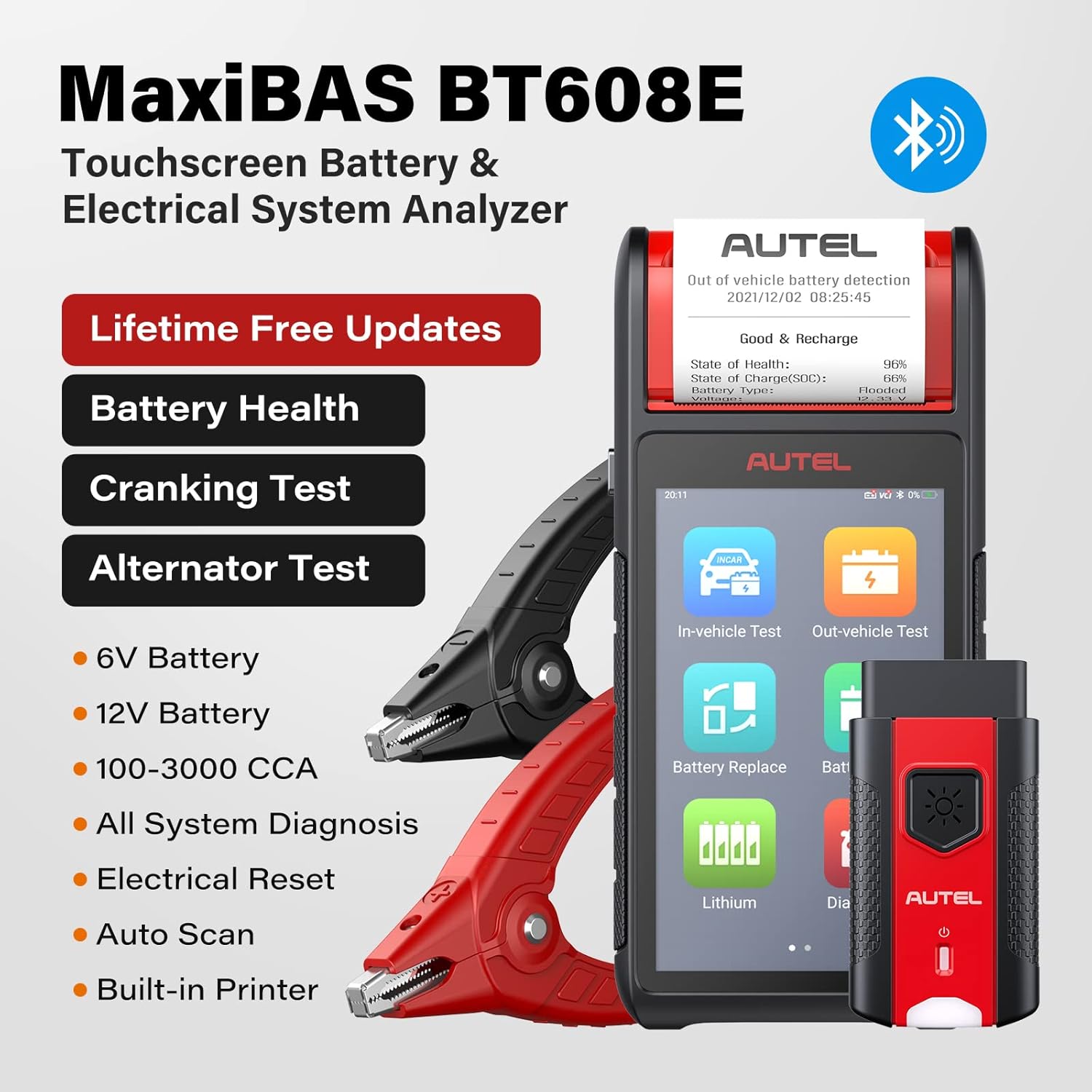 Battery Tester 6V &12V Battery Analysis Tool with Diagnostic Scan Tool OBD2 Scanner O595