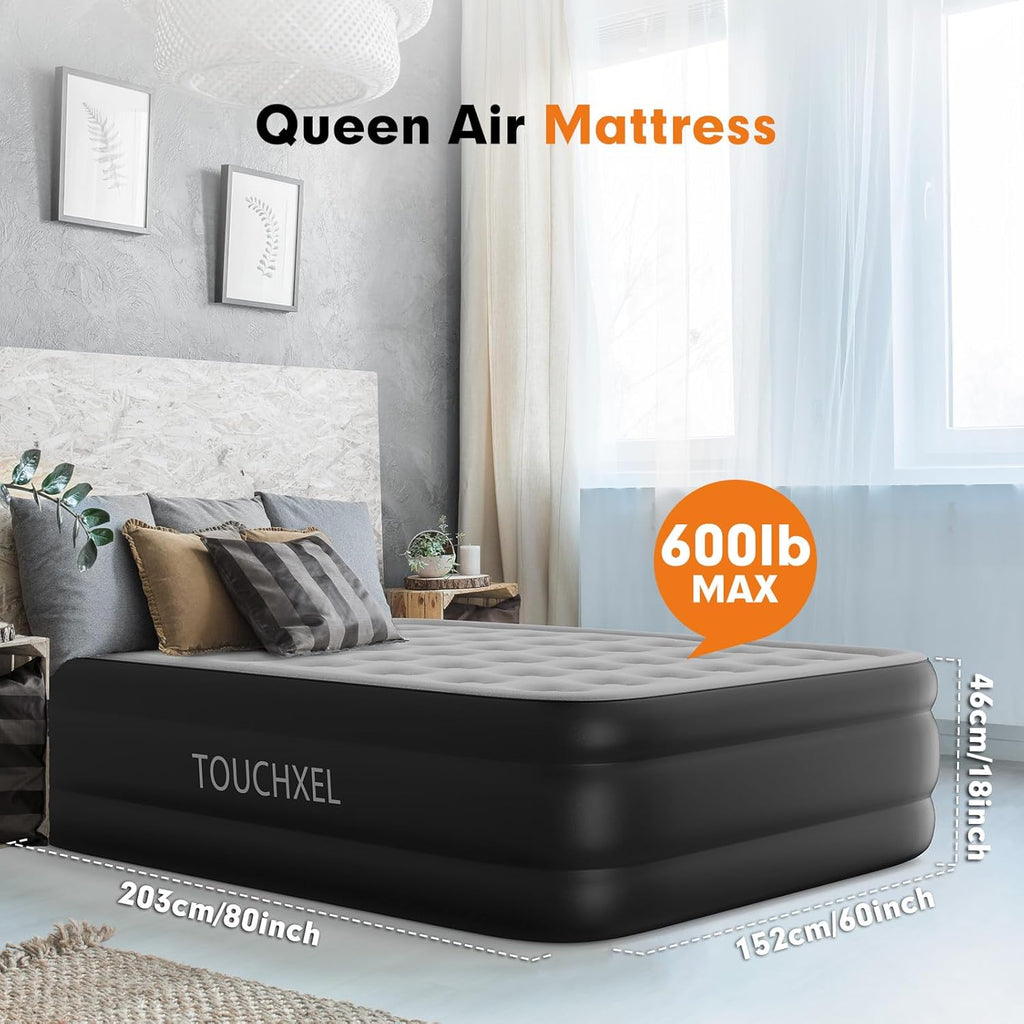 Queen Self Inflating Air Mattress 18" High with Built in Double Pump A1861