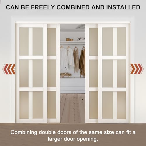 White Double Frosted Glass Sliding Closet Door, 96" × 80", MDF Z808