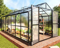 8x12 FT Polycarbonate Greenhouse with 2 Swing Doors Black E1566