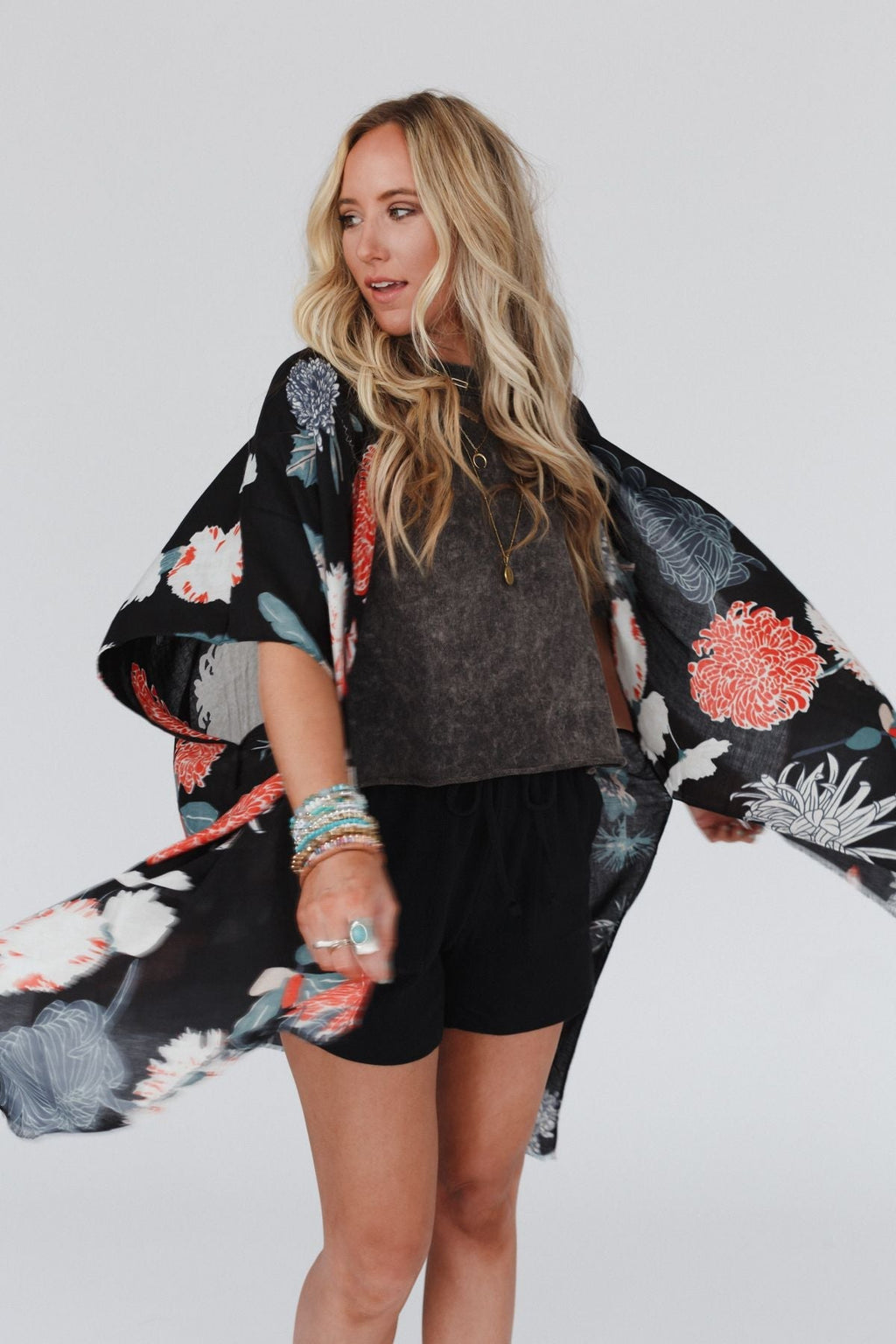 Tyler Floral Kimono - Black