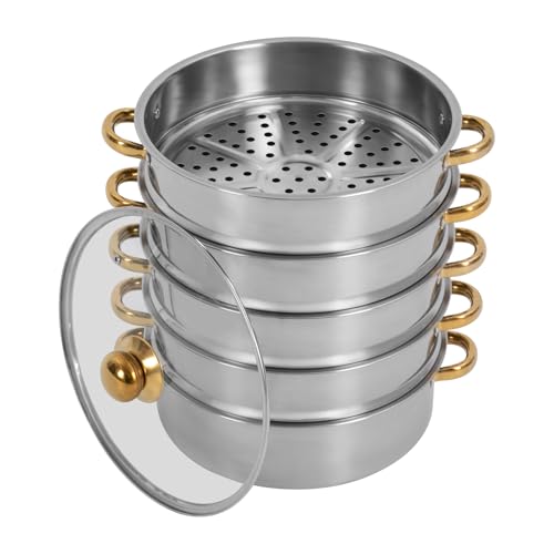 5 Tier Stainless Steel Steamer Pot with Glass Lid (28CM) N807925