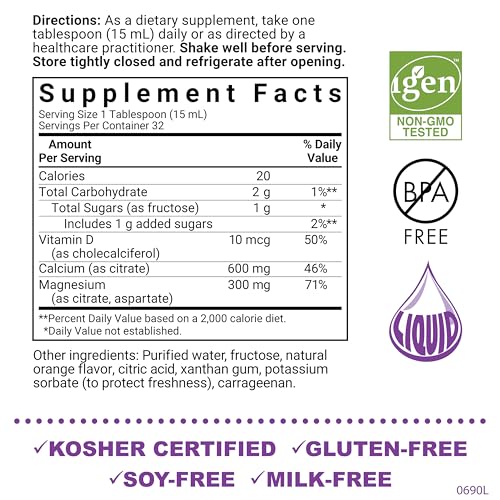 Liquid Calcium Citrate Magnesium Citrate Vitamin D3 Raspberry Flavor 16 Fl Oz R8375