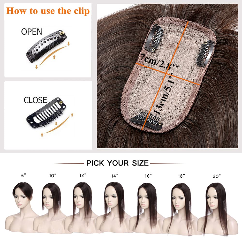 Dark Brown Remy Human Hair Topper Silk Base 27g Short Straight 6inch X7680