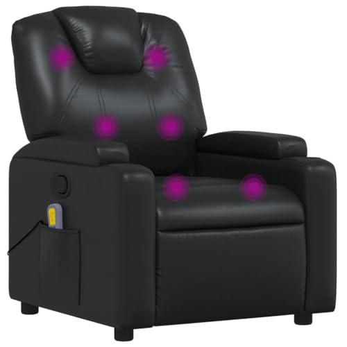 Black Faux Leather Massage Recliner Chair with 6Point Vibration W9595
