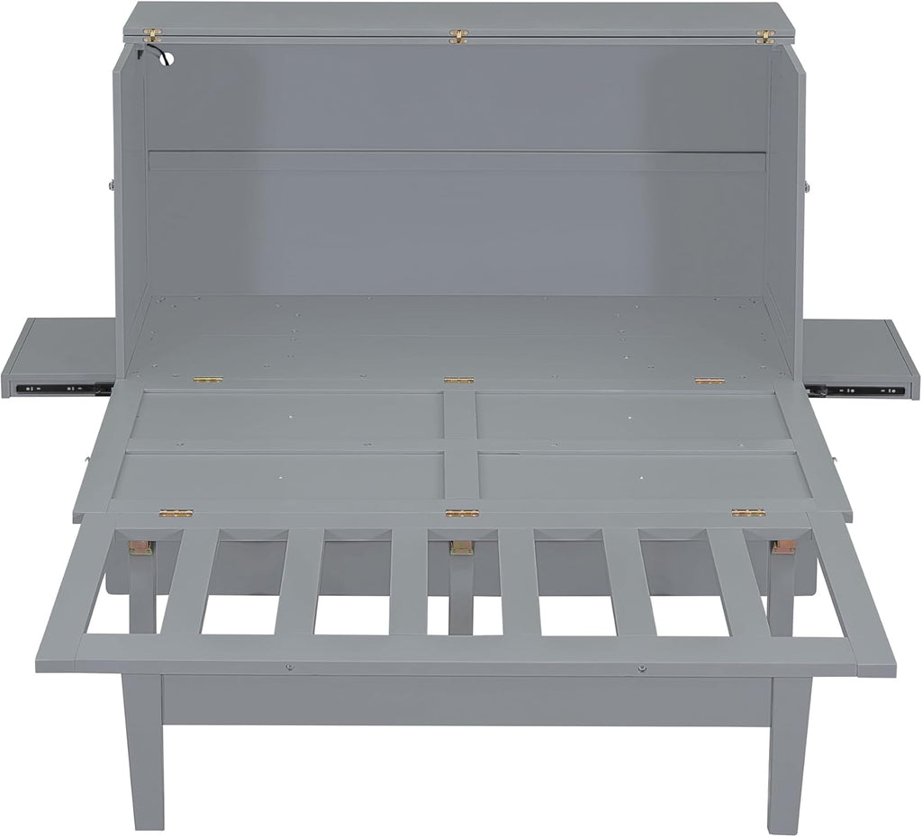 Grey Queen Murphy Bed with Desk Board and Removable Shelves E7492