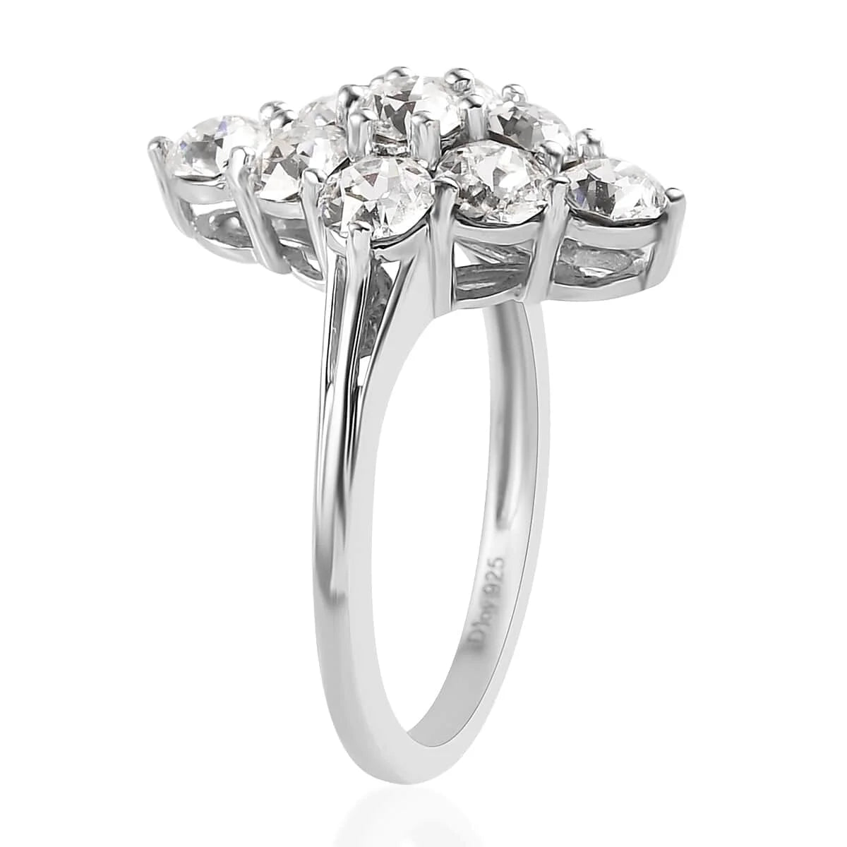 White Crystal Round 925 Sterling Silver Platinum Plated Cluster Ring Size 9 V766