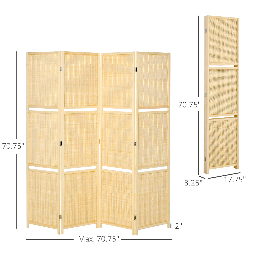 6 Ft Freestanding Bamboo Privacy Screen Panel with Storage Shelves R117