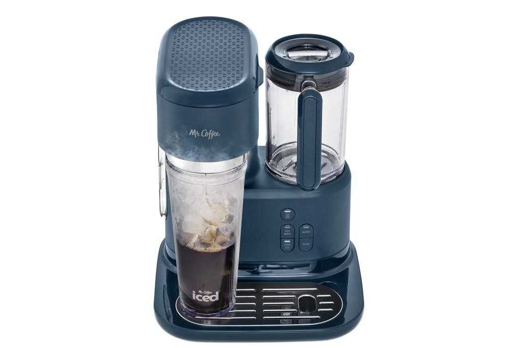 Navy Blue Single Serve Coffee Maker and Blender with Reusable Tumblers and Coffee Filter U205320