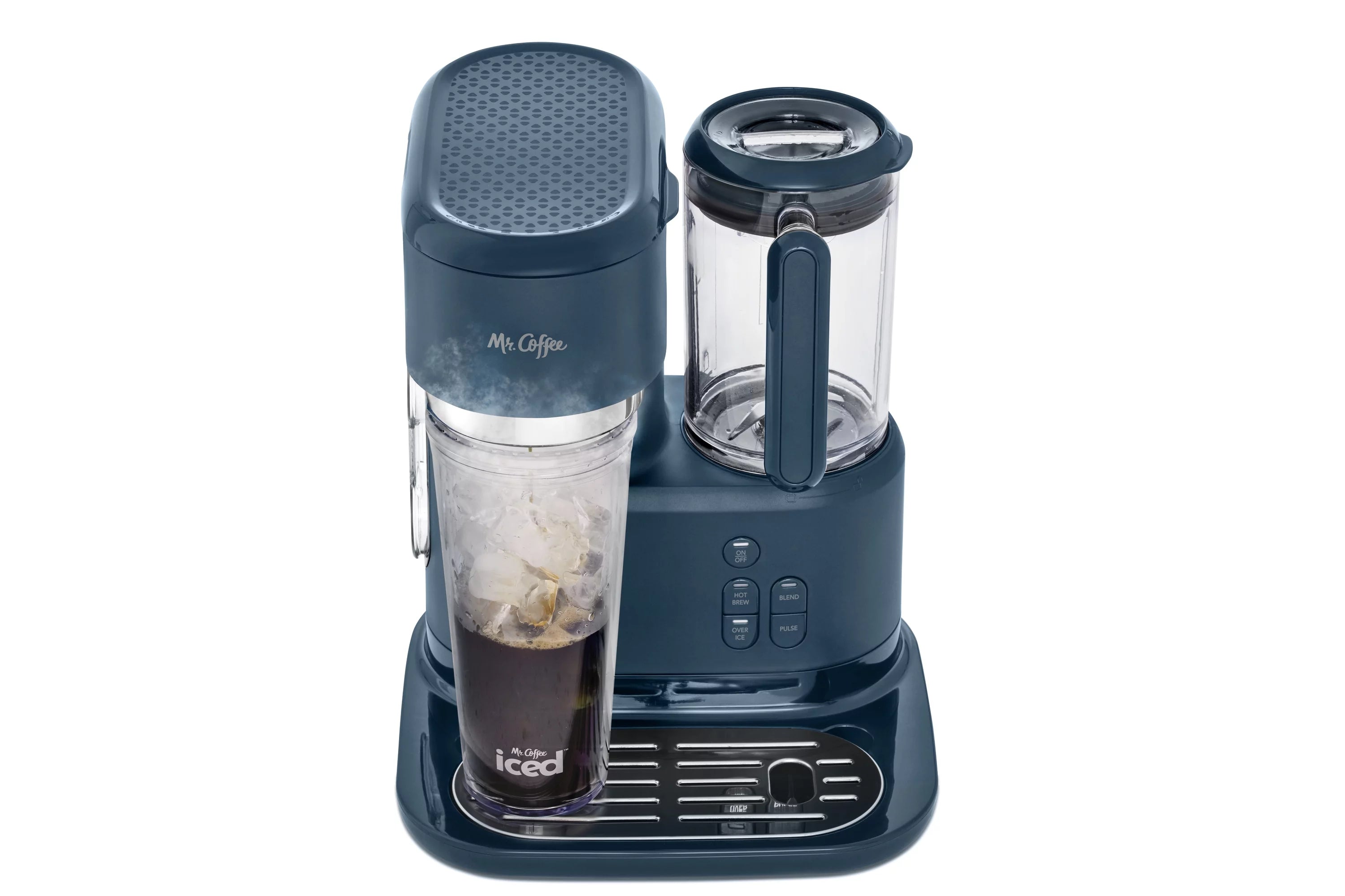 Navy Blue Single Serve Coffee Maker and Blender with Reusable Tumblers and Coffee Filter U205320