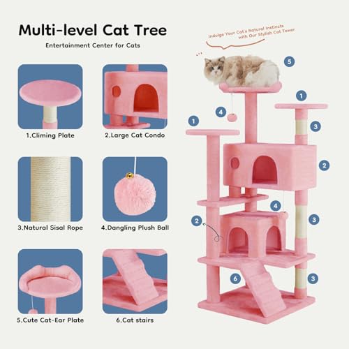 Dark Grey Multi-Level Cat Tree with 2 Condos and Scratching Posts F625885