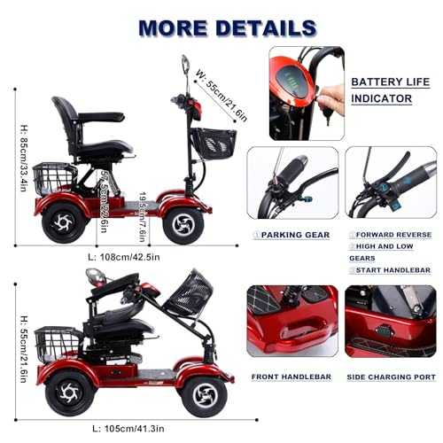Red Folding Mobility Scooter with Lights W49196