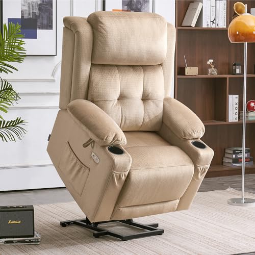 Large Dual Motor Power Lift Recliner Chair with Massage and Heat, Fabric (Grey, Large) L57709
