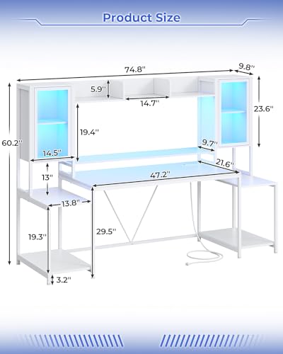 Black Gaming Desk with LED Lights, Hutch and Storage Shelves M973363