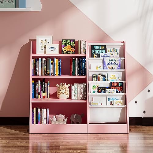 White Wood Kids Bookshelf with 3 Cube Bins Fabric Drawers B638