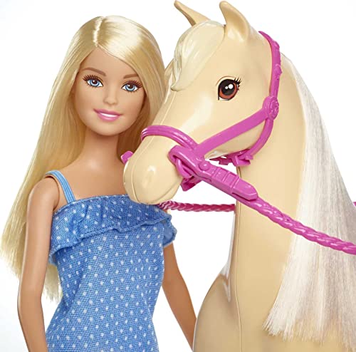Blonde Fashion Doll in Riding Outfit & Light Brown Horse with Saddle, Bridle & Reins X707