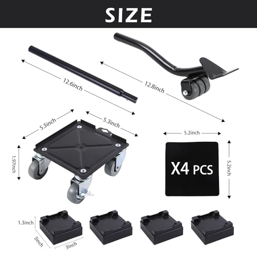 Furniture Dolly with 4 360° Rotatable Rubber Universal Wheels, Carbon Steel Panel, Maximum Load 2645LBS G601714