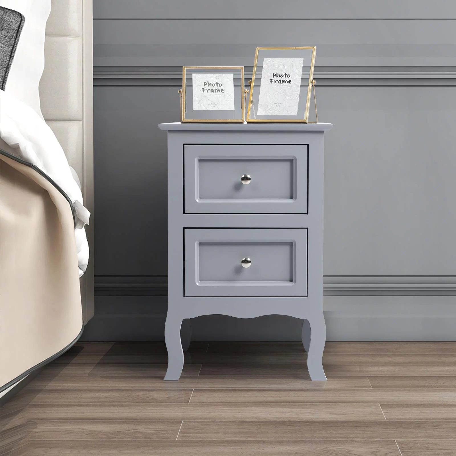 Gray Nightstand with 2 Drawers Set of 2 Y42023