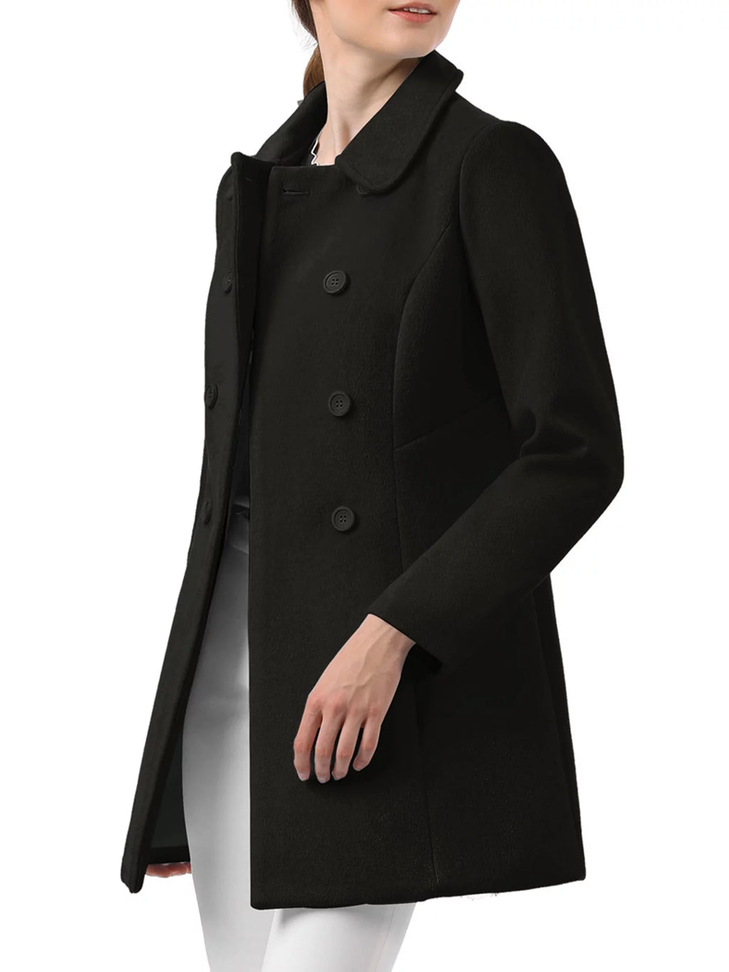 Black Double Breasted Winter Trench Coat F320
