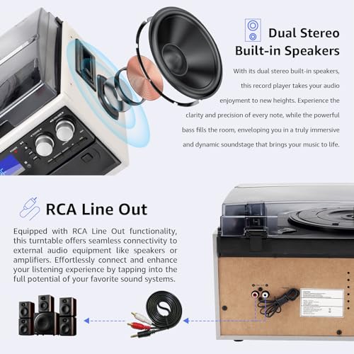 Black 9 in 1 Record Player Turntable with Bluetooth W51220