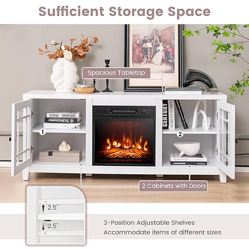 58 Inch TV Console with Electric Fireplace Insert H137