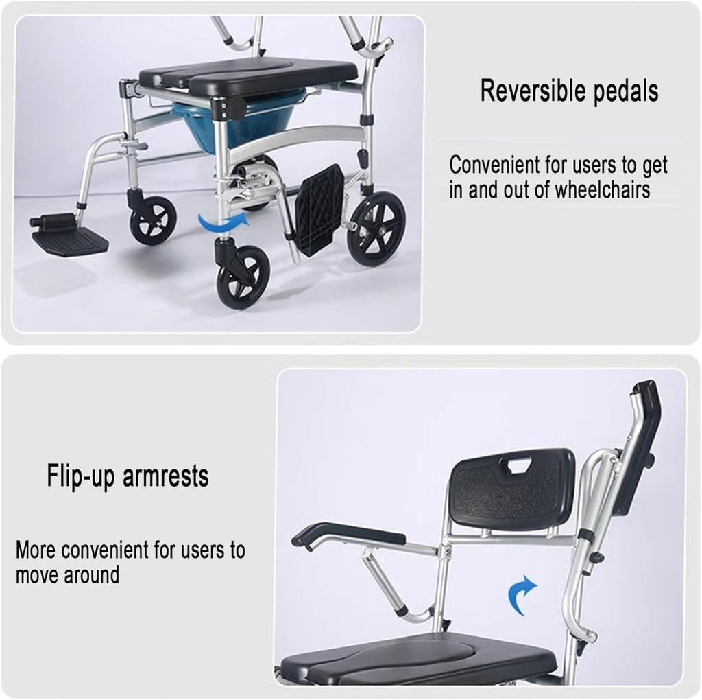 4 in 1 Portable Shower Commode Chair with Wheels S514909